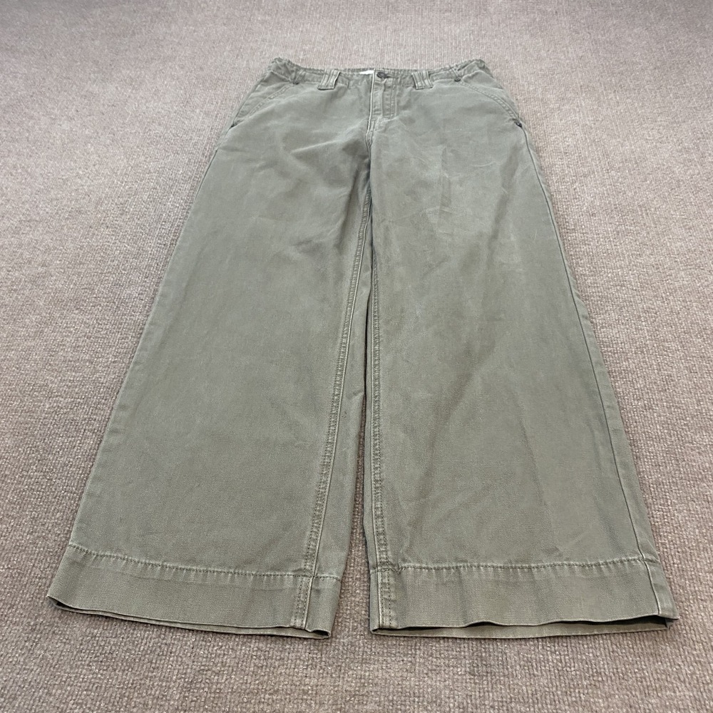 KanCan Pants Womens 5/26 Green Wide Leg Twill Chino Boho Relaxed Cotton Workwear